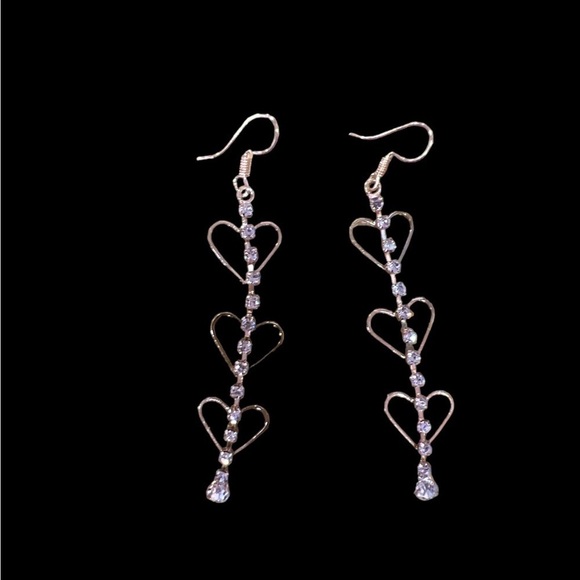 RHINESTONE HEART CHAIN DROP EARRINGS - Picture 4 of 4